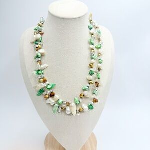 Vintage Green Abalone Shell Beaded Multi Strand Necklace